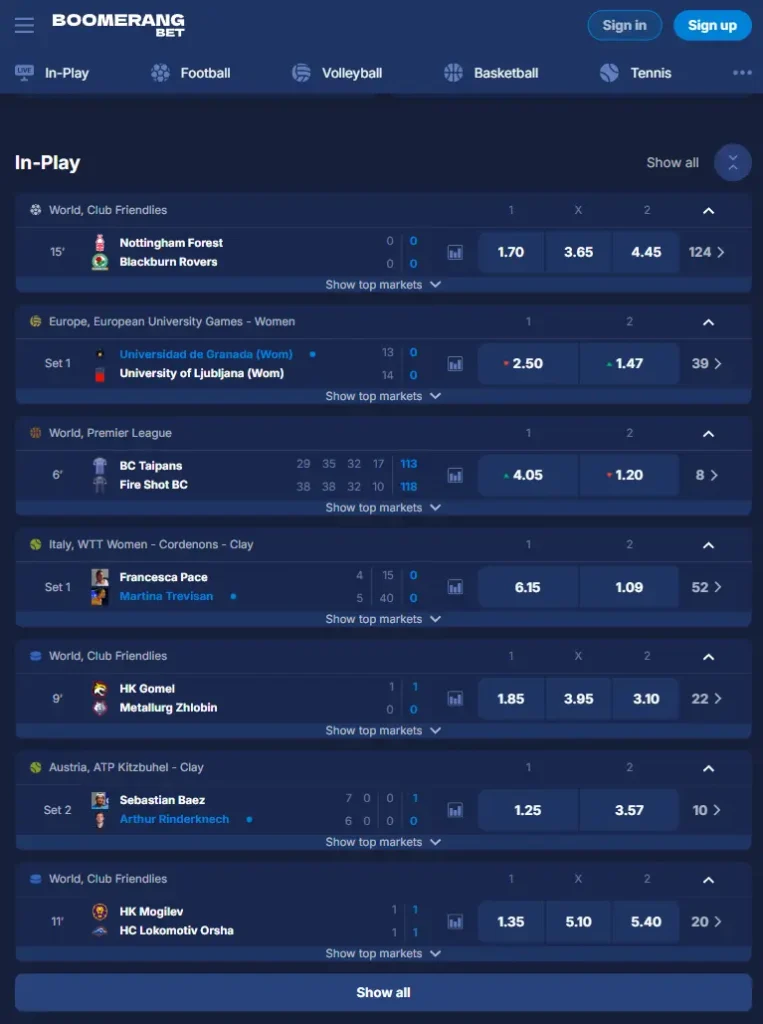 Boomerang.Bet panoramica sportsbook